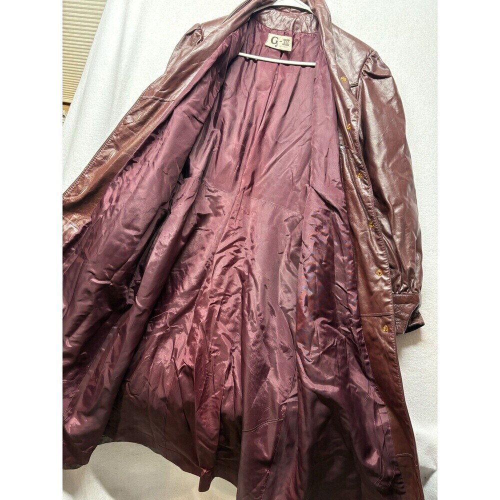 Vtg Global Identity G-III Long Women's Red Leather Trench Coat Size S 80's 90's - Picture 3 of 4